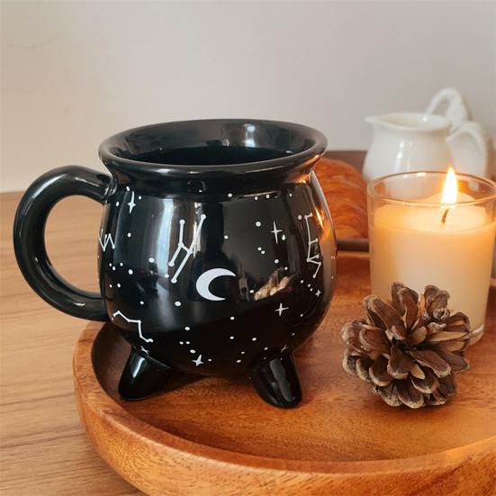 Cauldron Coffee Mug Constellation Tea Cup 350ml Unique Ceramic Mug Halloween Witchy Gifts for Freinds