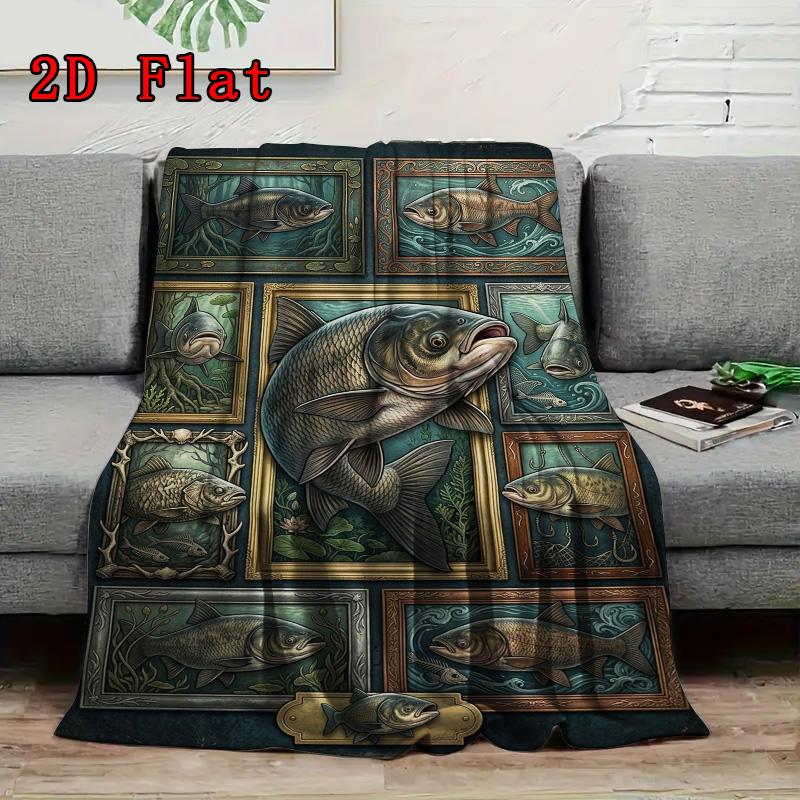 Fish Illustrations 2D Flat Pattern Flannel Blanket, High Quality All Seasons, Home Decor, Warmth and Comfort, Perfect for Christmas Gifts.