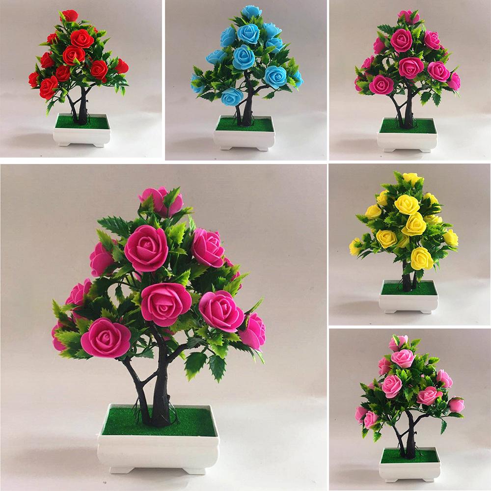 Colorful Artificial Potted Plant Fake Flower Rose Red/purple/pink/yellow/blue