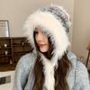 Autumn and Winter New Warm  Furry and Cute Ear Protection Hat for Women with Dopamine Straps Korean Style Lei Feng Plush Hat To Keep Out The Cold