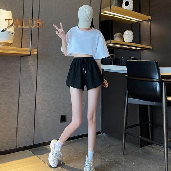 Summer Women Shorts Drawstring High Elastic Waist Loose Irrgular Hem Plus Size Pocketed Pure Color A-line Thin Casual Sport Homewear Short Pants