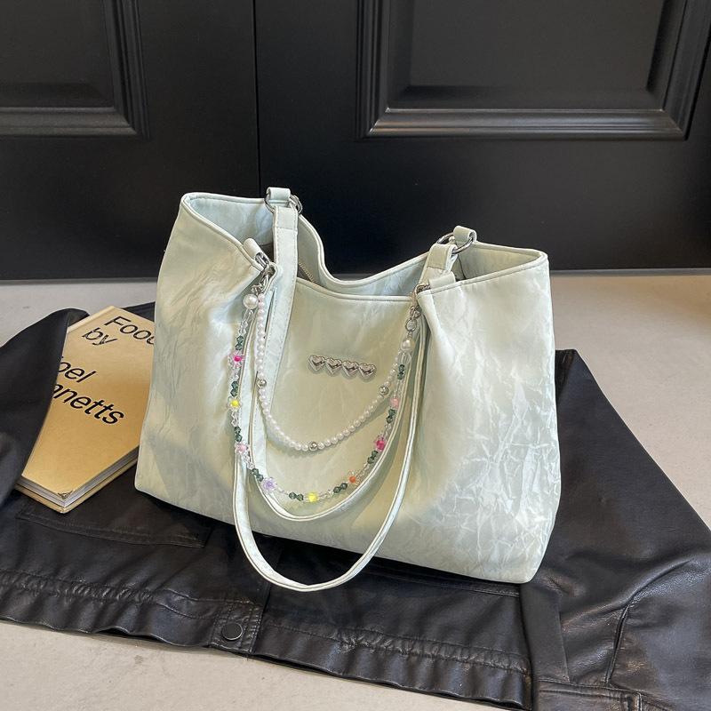 Commuter Bag Women's Large Capacity 2025 New Summer Silver Women's Tote Bag College Student Class Shoulder Bag