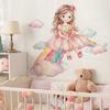 Cute Cartoon Girl on Cloud with Rainbow Bridge Wall Stickers, Self-Adhesive Kids Room Kindergarten Decor for Wall Decoration
