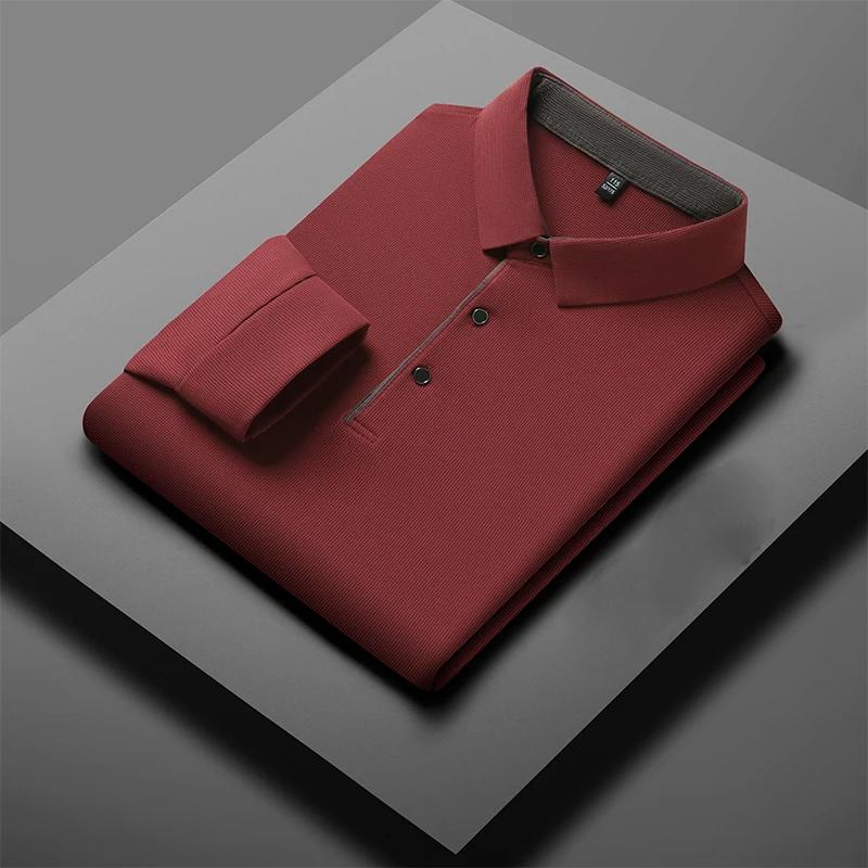 New Men'S Business Casual  Long Sleeve Solid Color Polo Shirt Fashionable Warm Comfortable Four Seasons Versatile Top