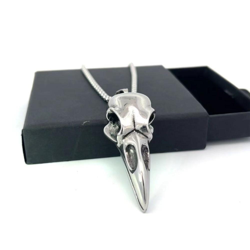 Vintage Bird Skull Necklace Silver Pendant Necklace Fashion Crow Skull Pendant for Men and Women