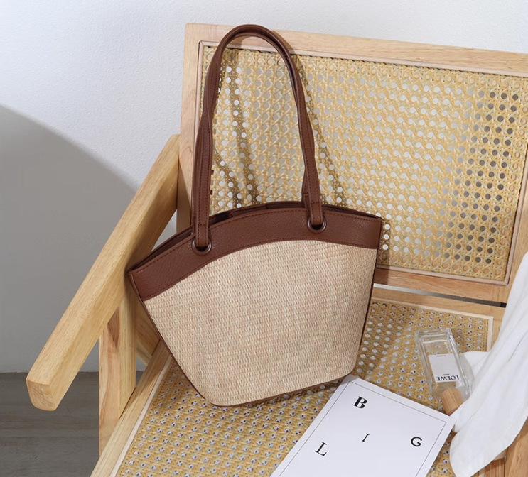 Модная французская ретро-сумка из плетеной соломы для женщин идеальный вариант для отпуска на море и пляжного отдыха коричневый 1448₽