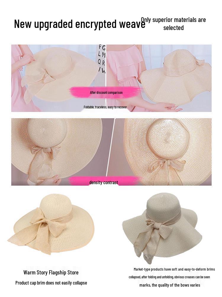 Women's Large Brim Straw Sun Hat for Summer Beach and Seaside Vacation, Anti-UV Protection