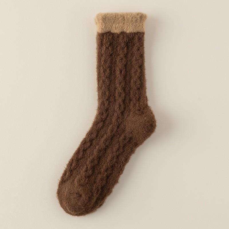 Mink Velvet Socks Medium Tube Socks Season Velvet Thickened Warm Maillard Retro Twist Color Matching Stockings