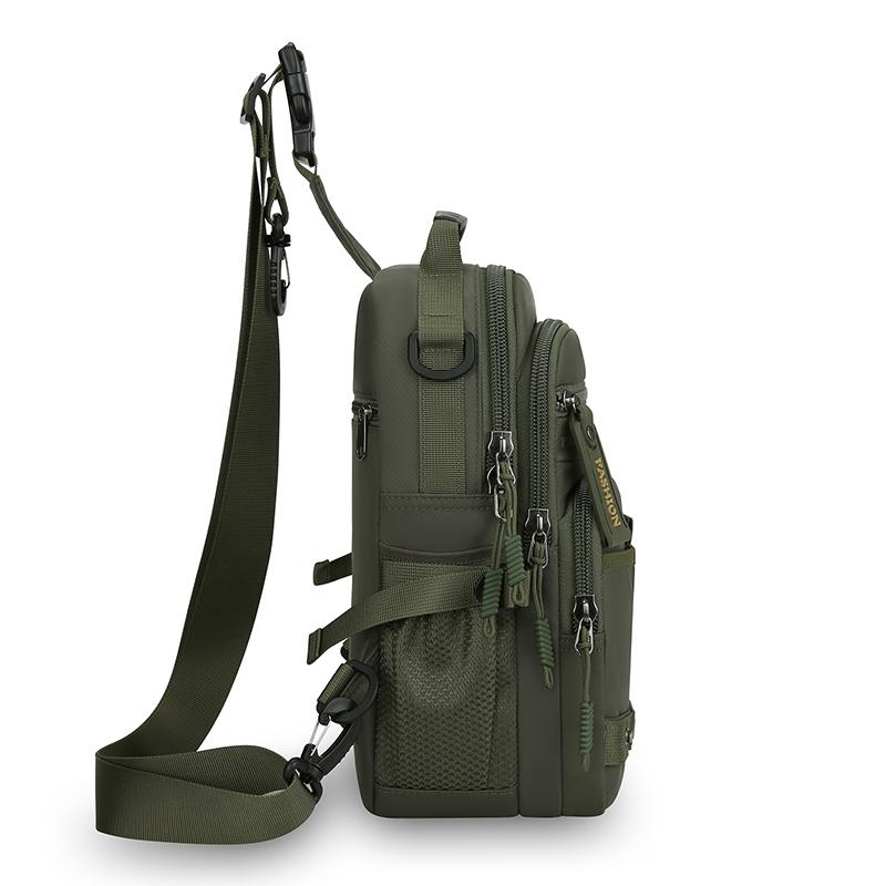 Casual Multi Pockets Men Chest Bag Shoulder Bag Multifunction Sports Message Bag Solid Color Cloth Crossbody Bag Travel
