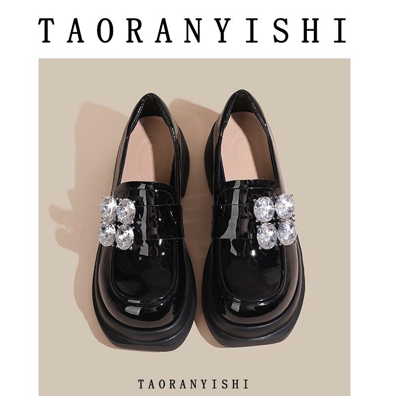 Leather rhinestone small leather shoes early spring new autumn and winter single shoes platform women