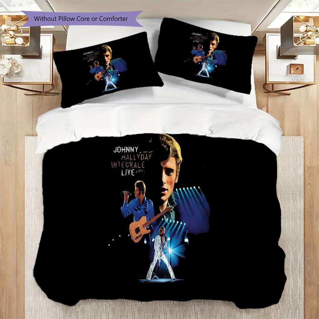 Bettwäsche Johnny Hallyday Bühne (1 Bettbezug + 2 Kissenbezüge, ohne Füllung) 2D flaches Bettbezug und Kissenbezug Bettwäsche-Set Weihnachten Geburtstagsgeschenk