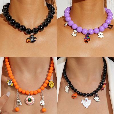 Accessories, Halloween Creative Pumpkin Colored Ghost Necklace, Funny Beaded Acrylic Necklace for Women