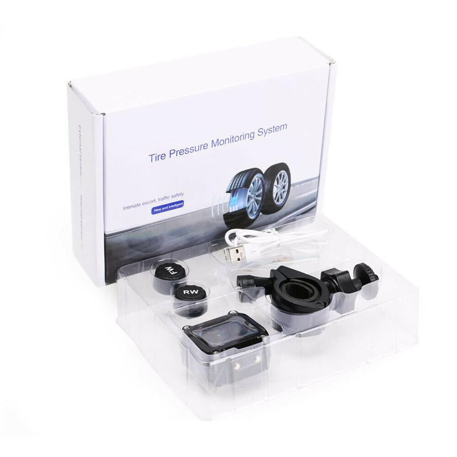 Motorcycle Electric Bike TPMS Digital Tire Pressure Monitor System W/ 2 Sensors