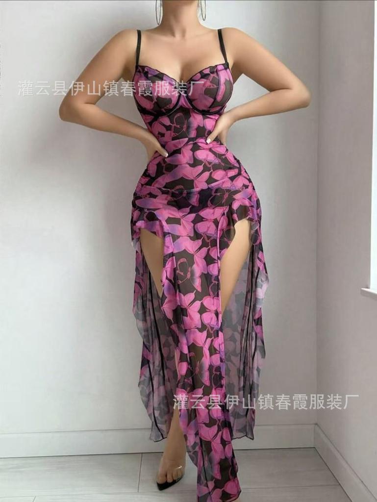 European and American sexy nightgown ins pure desire sex babes butterfly pajamas long skirt loungewear sex underwear women