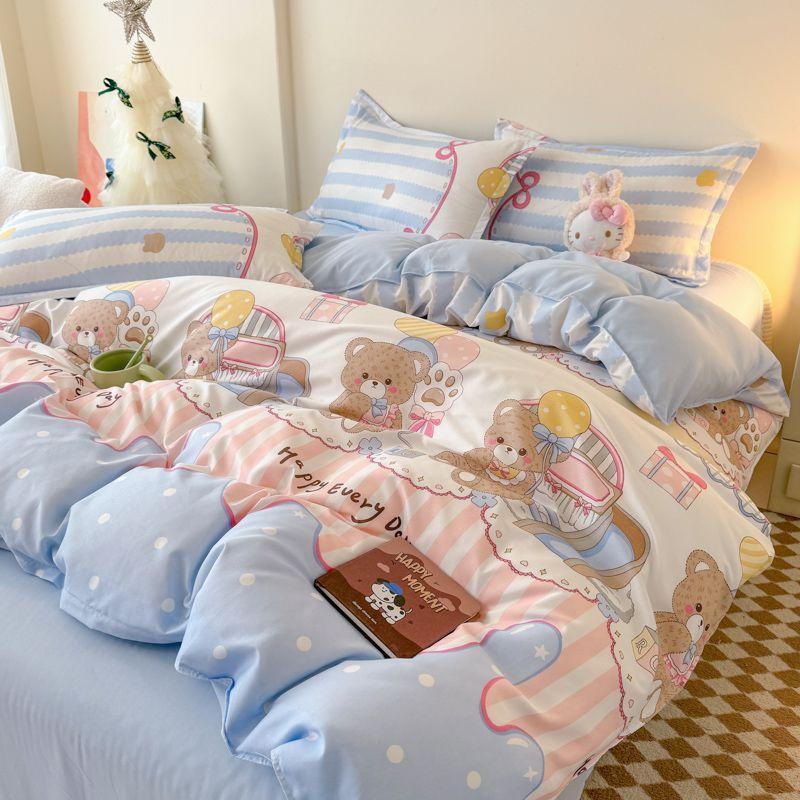 Floral Bedding Set with Duvet Cover,No Filling Flat Sheet with Pillowcases,Kids Queen Full Size Bed Linen,Boys and Girls New