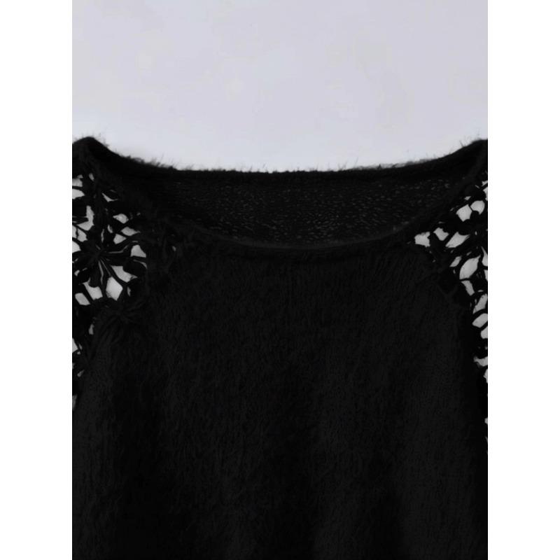 Damen Pullover mit langen Ärmeln, handgehäkelt, aus Kunstmink, Strickpullover