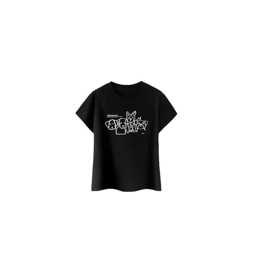 European and American Style Retro Short-sleeved Pure Cotton Graffiti Puppy T-shirt Women's Summer Couple Clothing Trendy Brand Half-sleeved T-shirt