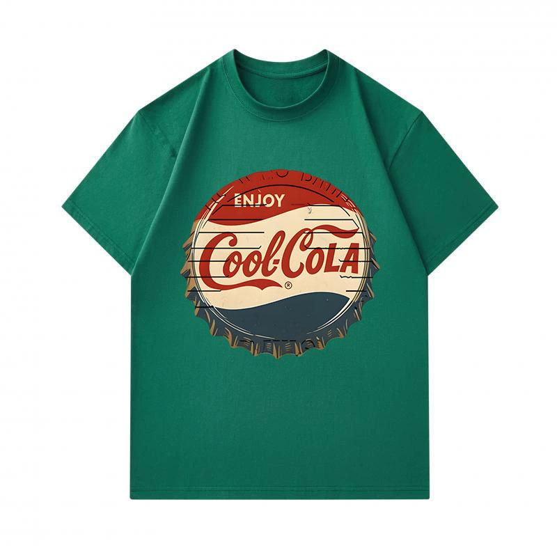 Men's 100% Cotton Crew Neck Short Sleeve T-Shirt, Retro Vintage Cool Cola Bottle Cap Pattern Printed Casual Comfortable Daily Wear Top for Summer Dail
