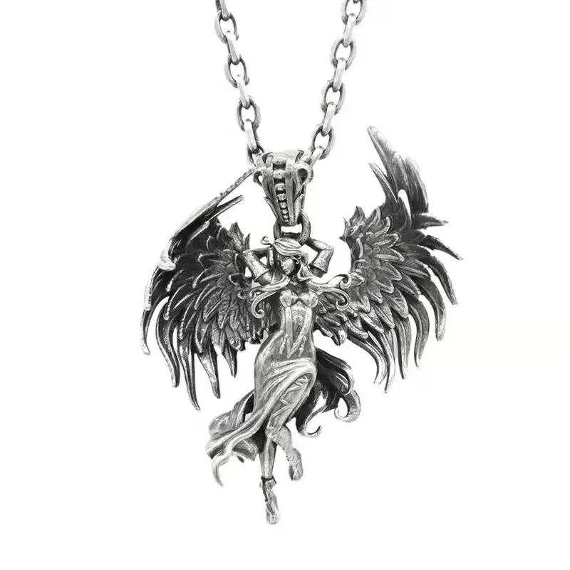 Vintage Punk Biker Girls Pendant Fashion Necklace for Men Women Motorcycle Riding Statement Jewelry Gifts
