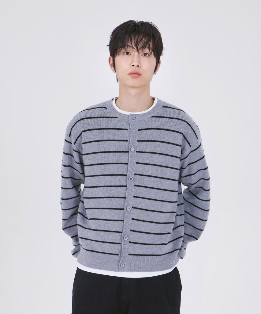 GLW Striped Crop Knit Cardigan Gray