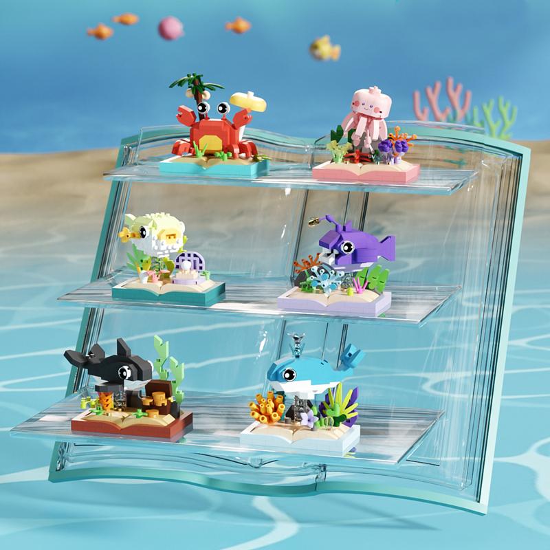 Ocean World Children's Building Blocks Creative Killer Whale Crab Assembly Educational Toy Gift Desktop Ornaments