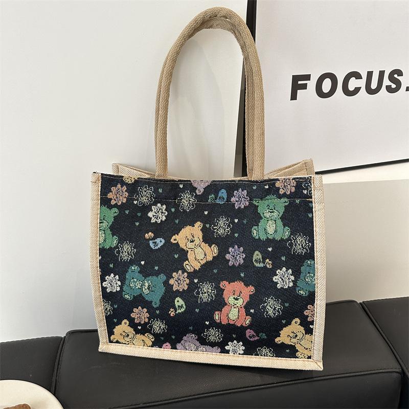 Tragbare Leinen Bhutto Extra Große Kapazität Cartoon Kreativer Bär Vielseitige Schulter Unterarmtasche