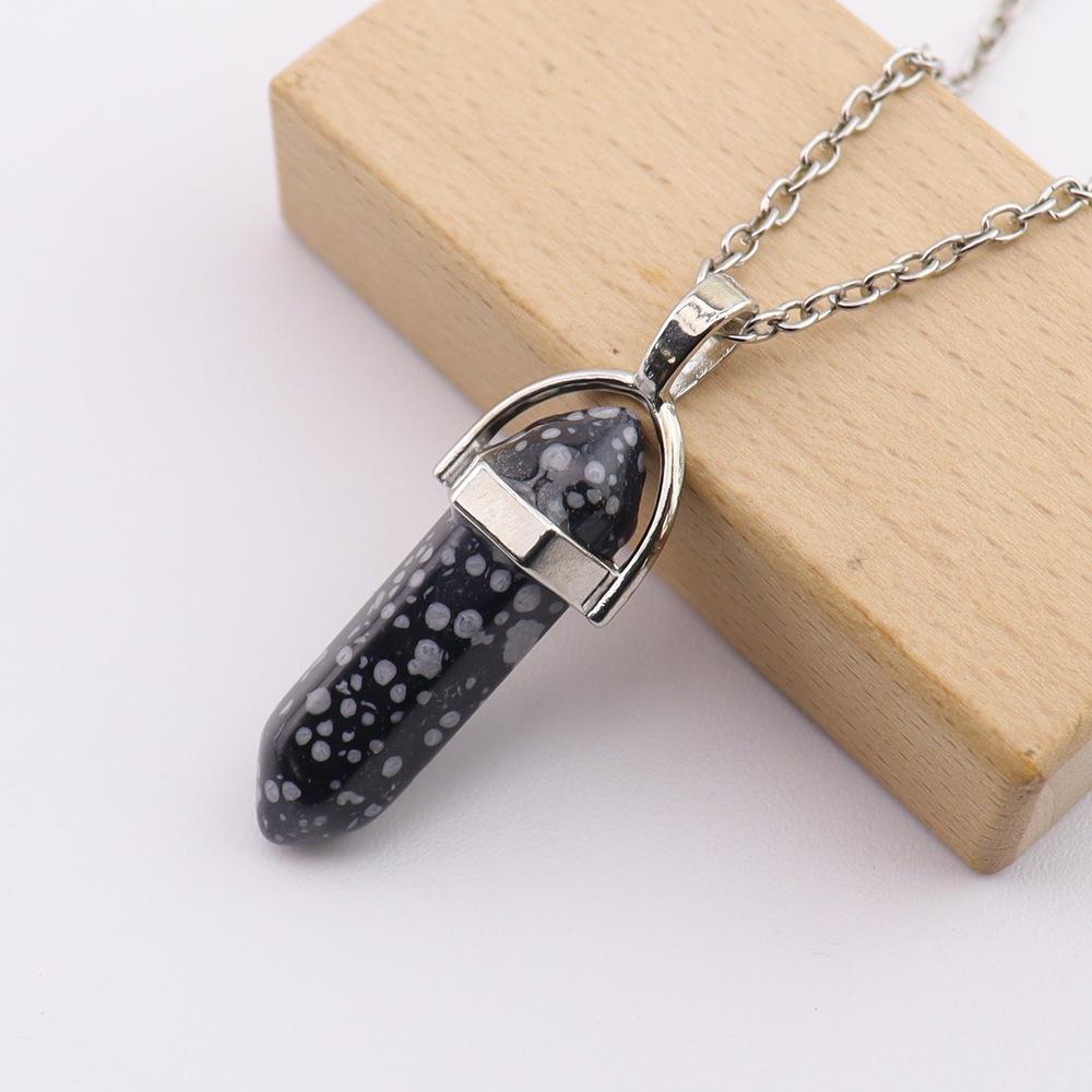 Hexagonal Column Natural Amethyst Powder Crystal Hexagonal Column Pendant Handmade Bullet Necklace Jewelry Pendant N760