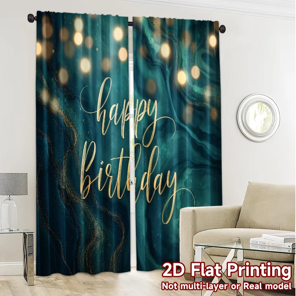 2pcs   2D FLAT PRINTING Curtains (Without Rod) Birthday Vibes Popular Creative Curtains Polyester Curtains Thermal Insulation