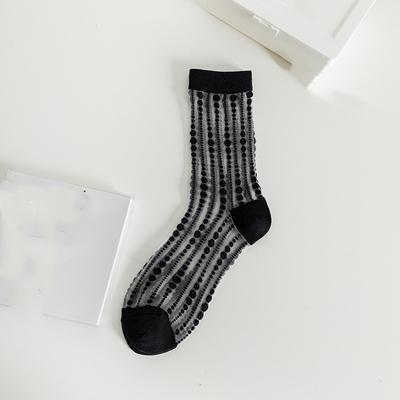 Calzini estivi ultrasottili in seta di cristallo trasparente Calzini da donna retrò con fiori ricamati Calzini lunghi elastici Kawaii Harajuku moda