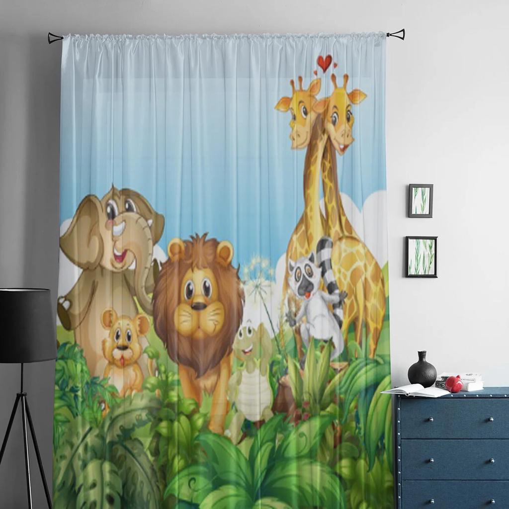 Wild Animals In Forest Sheer Curtains For Living Room Kids Bedroom Tulle Curtains Kitchen Window Treatment Drapes