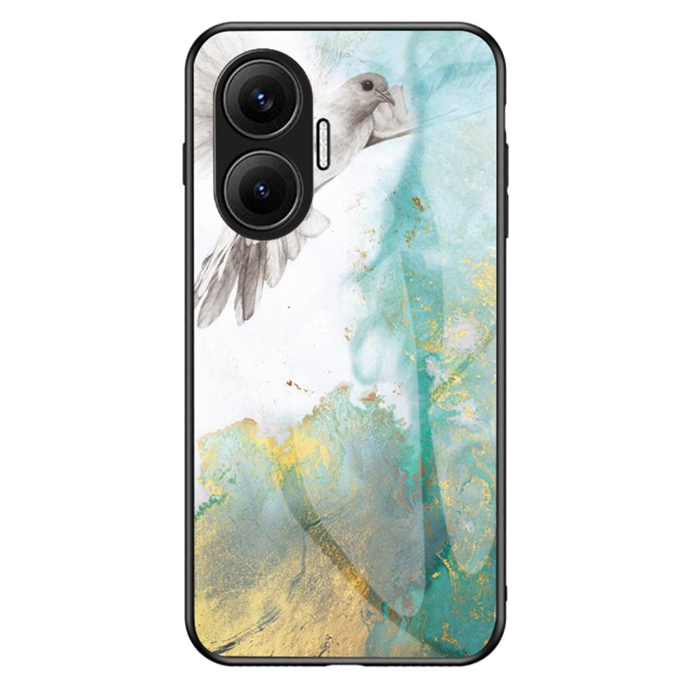 

For Xiaomi Poco F7 5G/Redmi Turbo 4 Pro 5G Case Marble Pattern Tempered Glass+PC+TPU Protective Phone Cover Flying Pigeon Marble