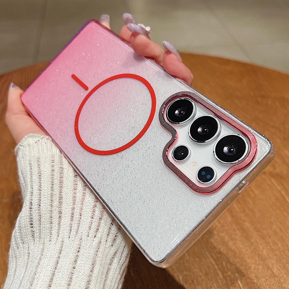 KEYSION Luxury Gradient Glitter Magnetic Phone Case for Samsung S22 S23 S25 Ultra S25+ Edge S24 FE Wireless Charging Shockproof Cover