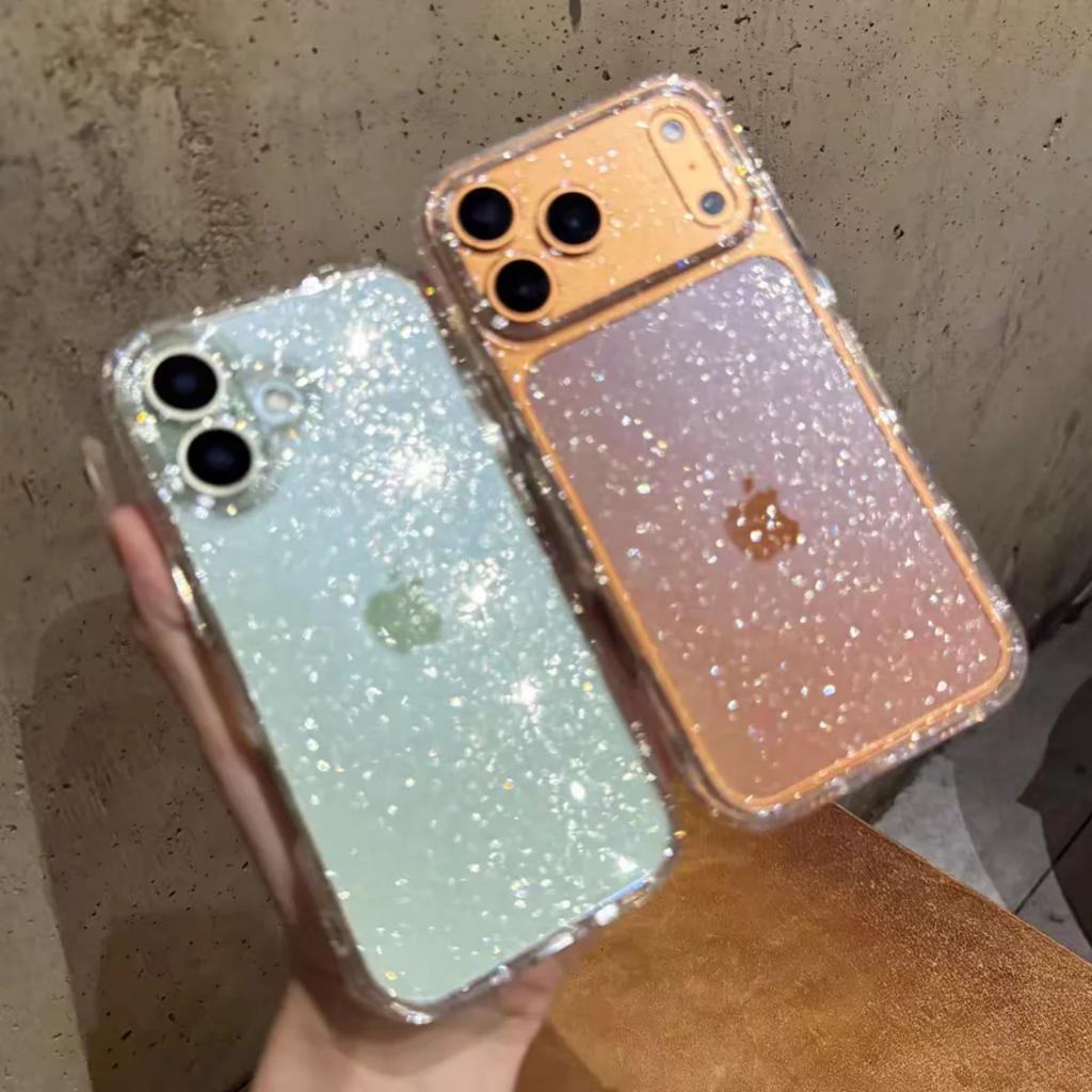Ultra Thin Clear Glitter Soft Silicone Phone Case for IPhone 17 Air 16 15 Plus 14 13 Pro Max Transparent PC Protective Cover