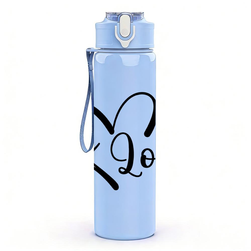 1PC Curve Love Heart Cursive Line Art 750ml Color Plastic Sports Water Bottle Leakproof Flip Straw Lid Suitable for Sports Office Home Use