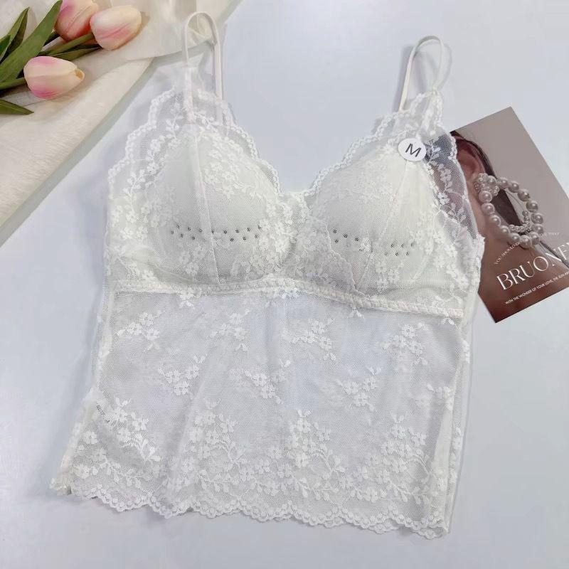 

Slim Fit Sexy Lace V-neck Mesh Camisole with Chest Pads - Women s See-through Ins Vibe Tank Top One Size (Fits 70-125 Jin)