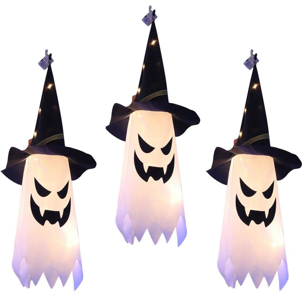 Tree Flashing LED Indoor Outdoor Hanging Light Witch Hat Halloween Decoration Glowing Ghost