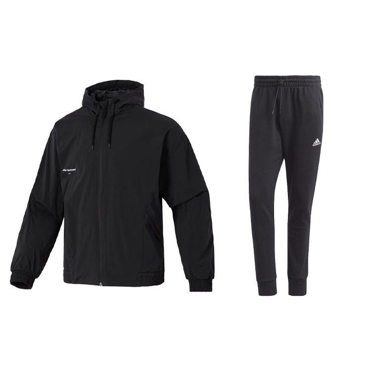 

Adidas Спортивная повседневная куртка с капюшоном и принтом букв, спортивные брюки с манжетами на завязках, повседневный спортивный комплект для мужчин, черный IP4980+HA4347 M