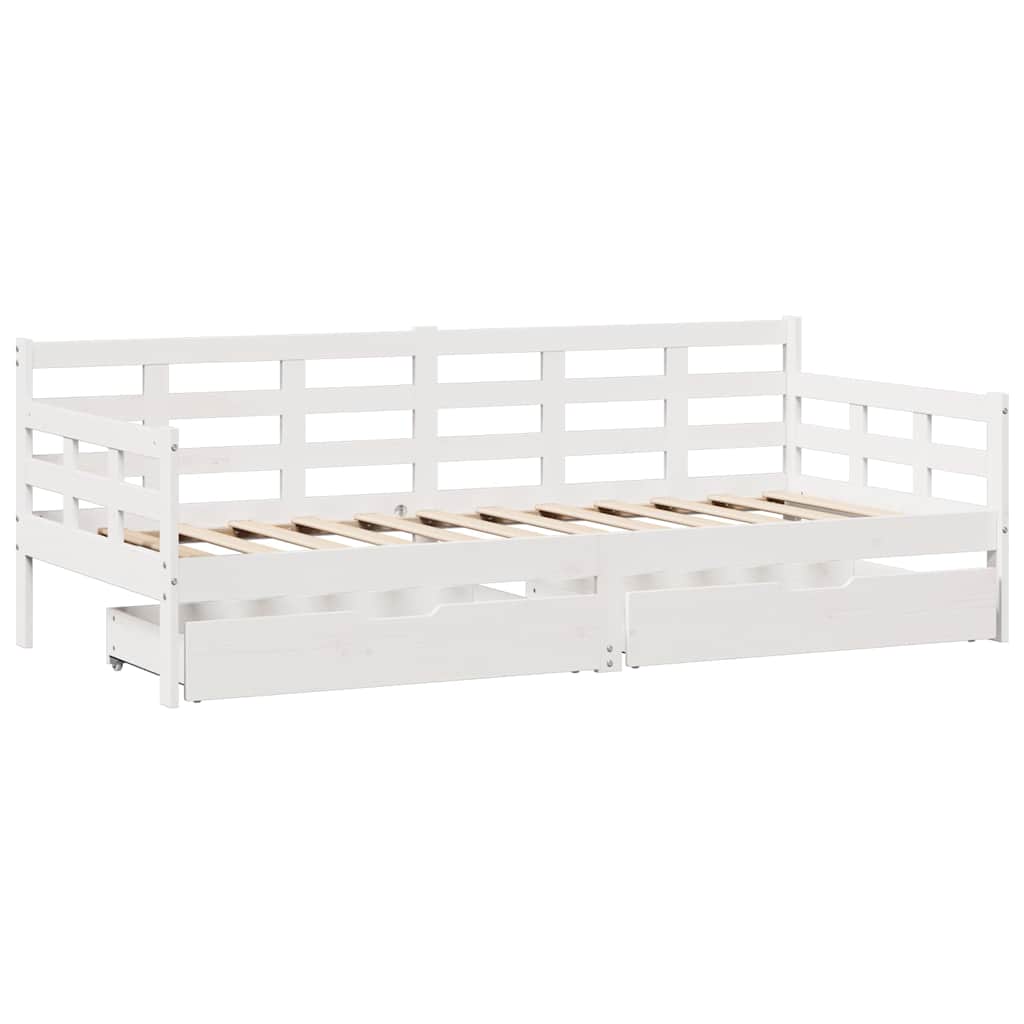 Vidaxl Daybed with Drawers, White, 90X190 Cm, Pine Wood