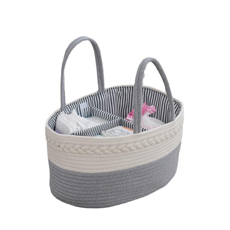 Original White Portable Cotton Rope Woven Hand Basket Baby Diaper Basket Tassel Storage Box Removable Storage Basket