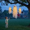 Lighted Halloween Yard Ornaments 3 Pcs Ghost Decorations, Spooky Hanging with Broom, Classroom Props Large Flying White for Tree Porch Patio Decor Fun