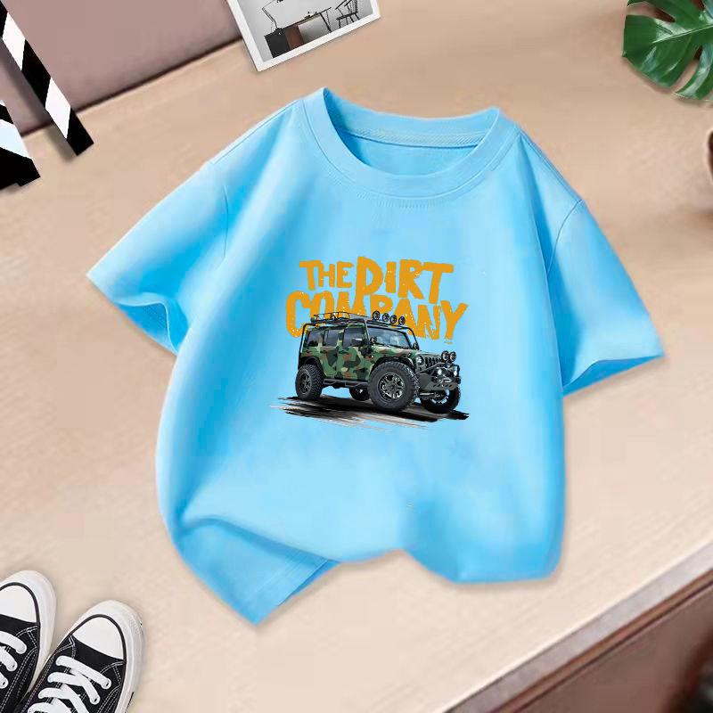 Kinder T-Shirt Rundhals Kurzarm T-Shirt Kinder 100% Baumwolle Kleidung 2-13J Auto bedrucktes T-Shirt