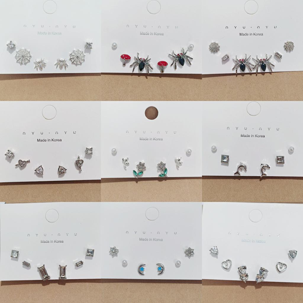 Set da 6 orecchini a lobo con personalità, Orecchini a lobo Ragno Fiore Diamante Scintillante Stile Dolce e Cool, Temperamento Piccolo ed Esquisito