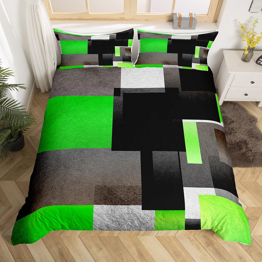 Homewish Geometric Anstract Duvet Cover Set For AdultPink Grey Square Bedding SetModern Fashion Bed Set