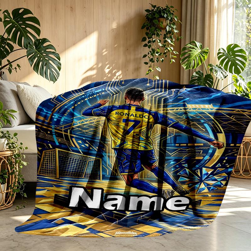 Custom Name Personalized Cristiano Ronaldo Print Blanket, Home Decor, Bedroom, Sofa, Camping, Couch, Gifts for Birthday Christmas