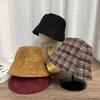 Plaid Double-sided Suede Drawstring Bucket Hat Women's Autumn and Winter New Versatile Face Small Plain Casual Bucket Hat