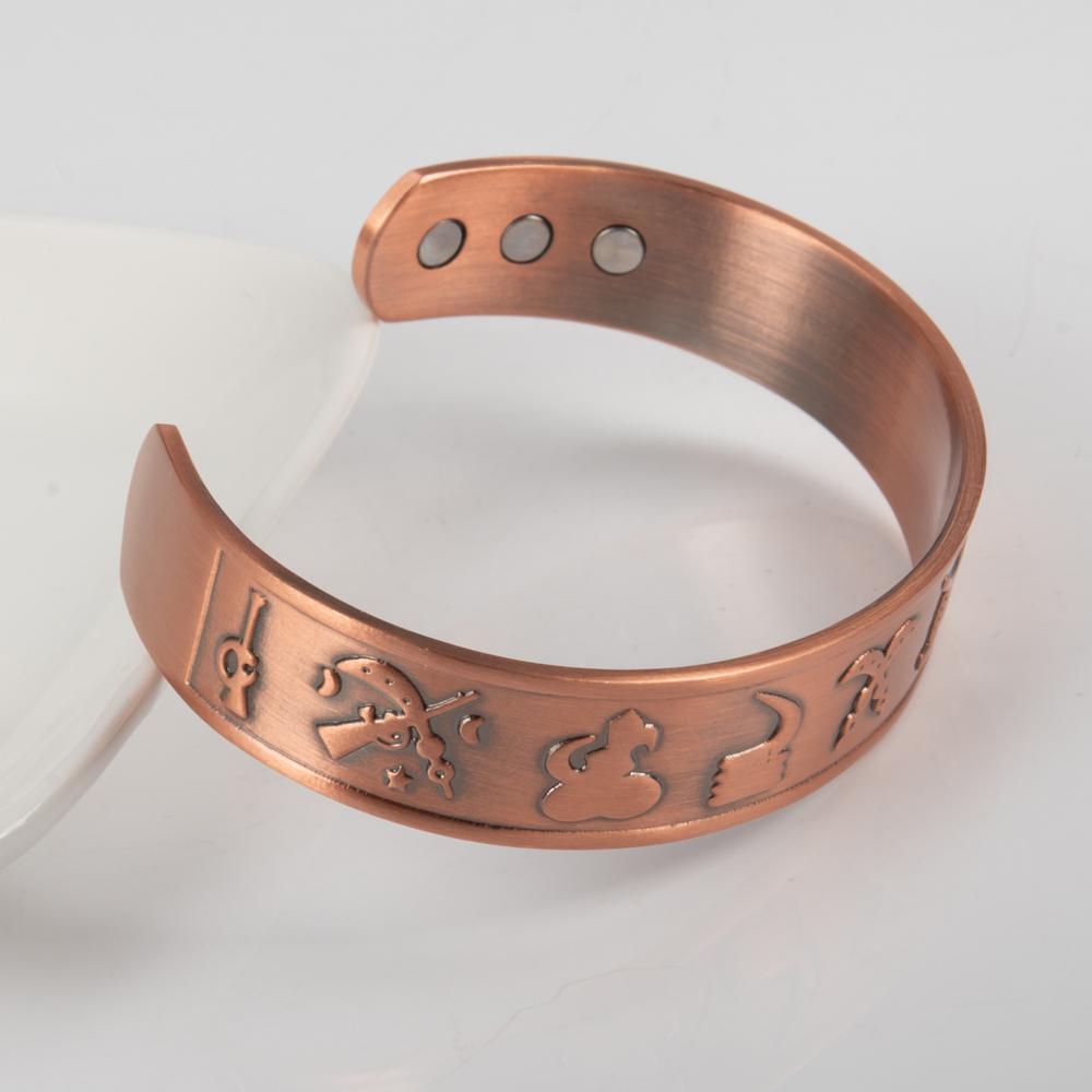 Vinterly Pure Copper Bracelets Magnetic Adjustable Bangles Open Cuff Vintage Ancient Symbols Health Energy Jewelry Resizable