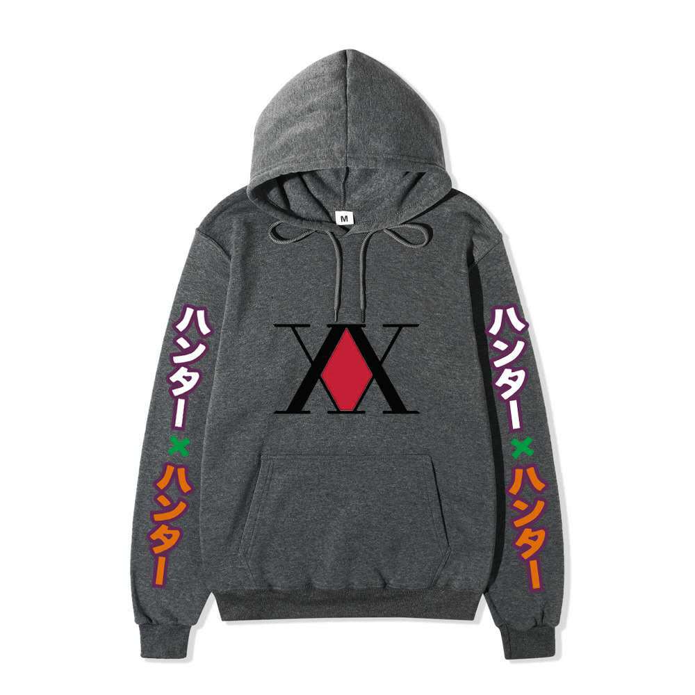 Hunter X Hunter XX Logo Hoodie Color Japanese Vertical Sleeve Print Black Anime Pullover Sweatshirt