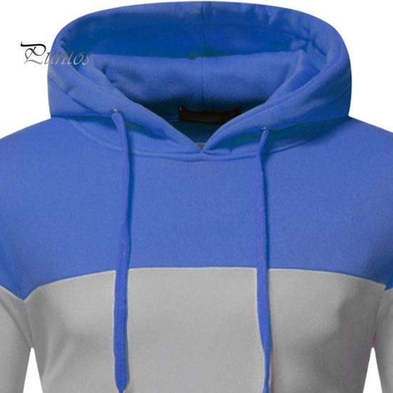 Men Fall Winter Hoodie Colorblock Drawstring Long Sleeves Big Pocket Hooded Retro Thin Loose School Daily Wear Casual Sport Top