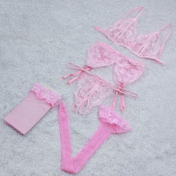 Sexy Women's Fashion Lace Set Sexy Lingerie Chiffon Underwear Sleepwear Lingerie Hot Erotic Bra G-string Garter Set