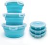 Foldable Silicone Food Container Set Microwave Safe Leakproof Blue